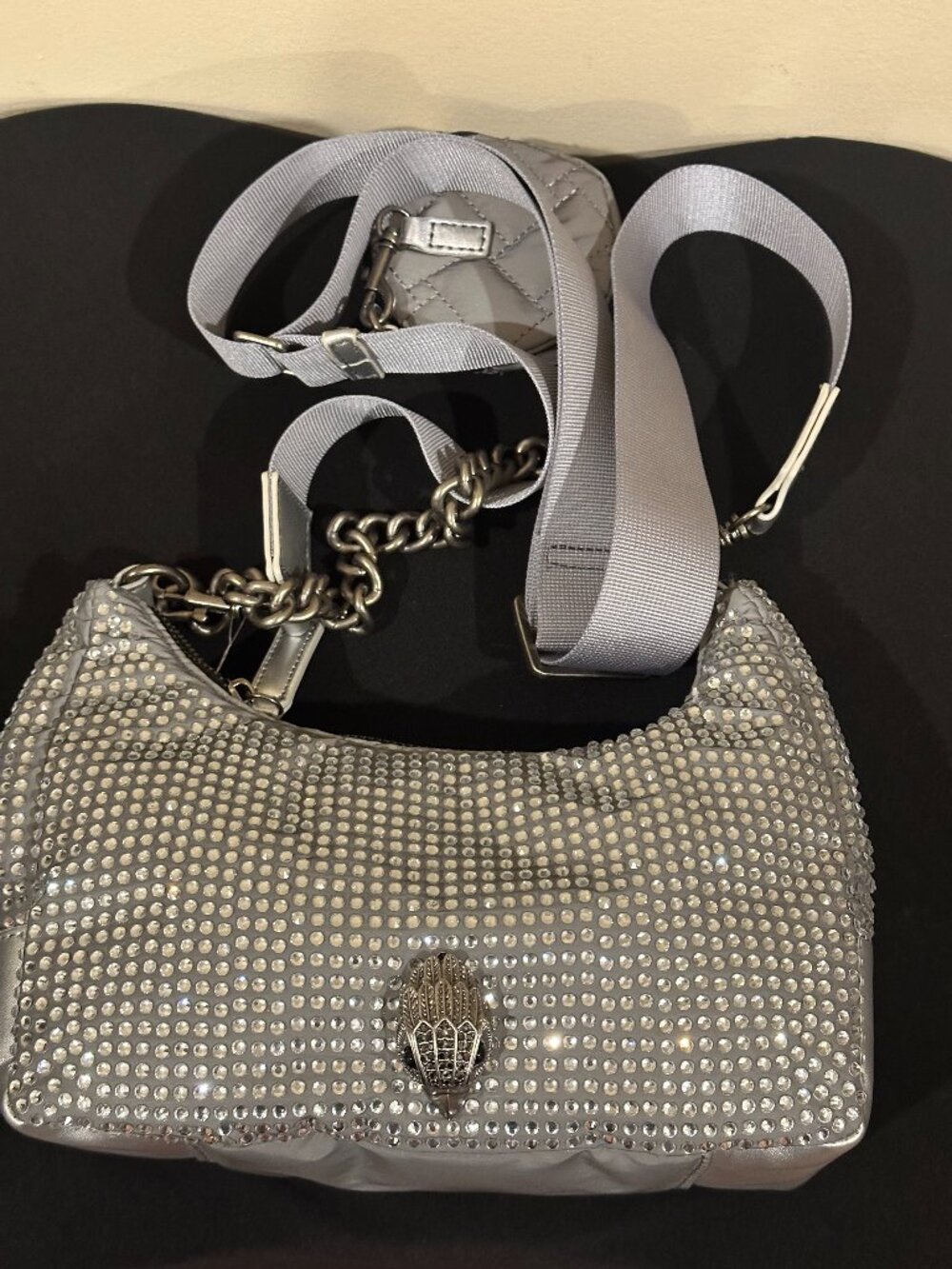 Kurt Geiger Small Chelsea Chain Hobo Silver Crystal Sequin Bag NWOT